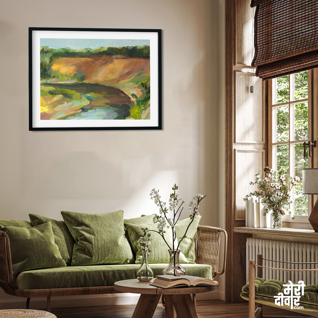 Canal Lake Painting 4 : 3 Horizontal Premium Wall Art Canvas by MeriDeewar