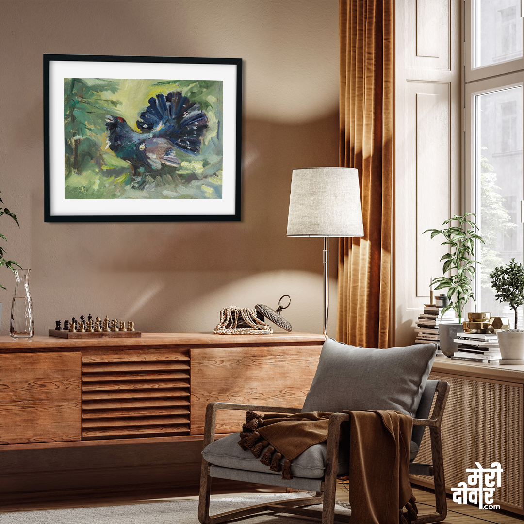 Capercaillie Bird Oil Painting 4 : 3 Horizontal Premium Wall Art Canvas by MeriDeewar