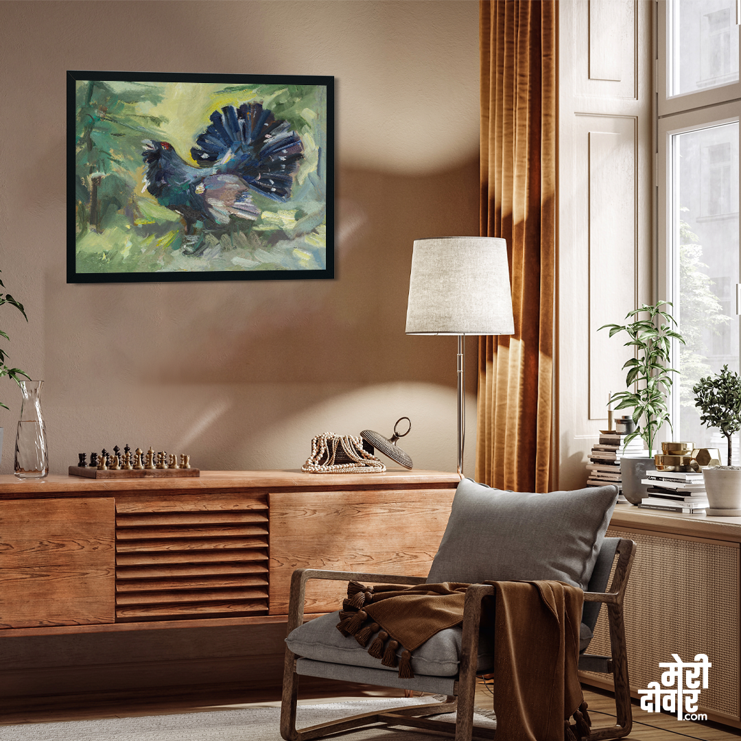 Capercaillie Bird Oil Painting 4 : 3 Horizontal Premium Wall Art Canvas by MeriDeewar