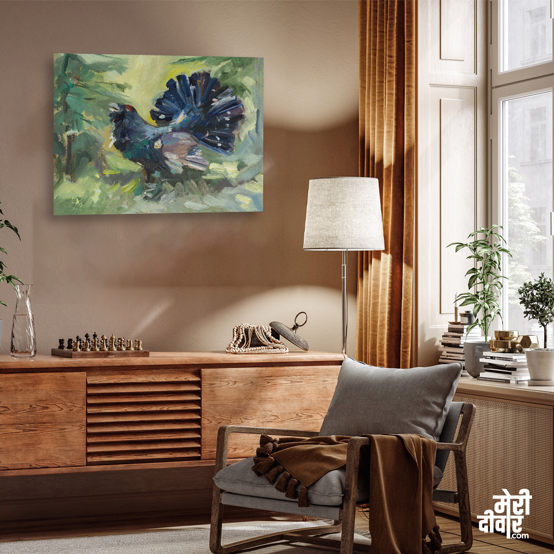 Capercaillie Bird Oil Painting 4 : 3 Horizontal Premium Wall Art Canvas by MeriDeewar