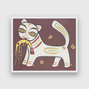 Cat and Lobster Painting 5 : 4 Horizontal Premium Wall Art Canvas by MeriDeewar