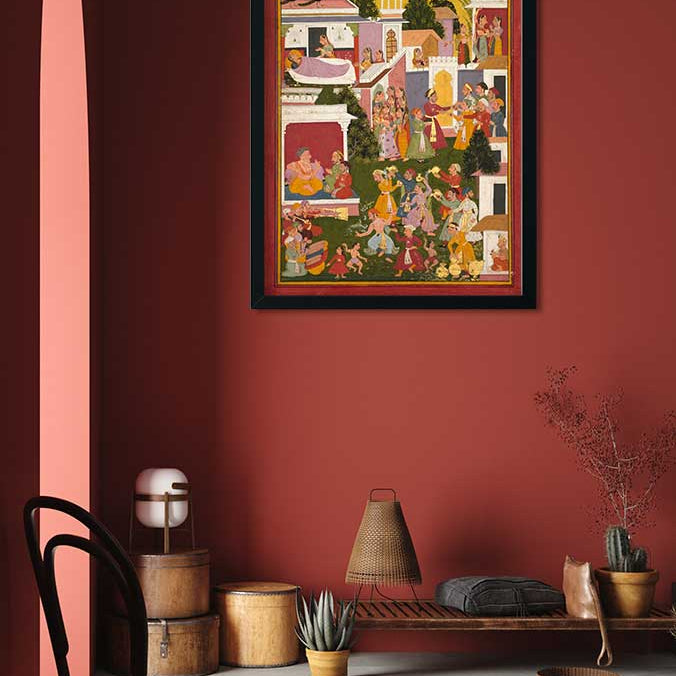 Celebrating The Birth Of Krishna Painting 2 : 3 Vertical Premium Wall Art Canvas by MeriDeewar