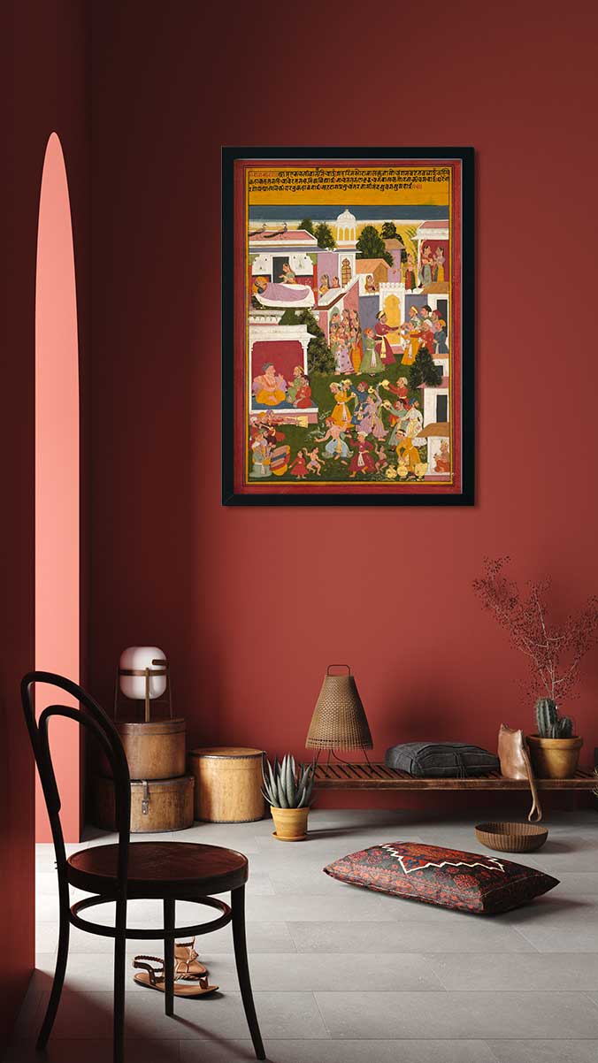 Celebrating The Birth Of Krishna Painting 2 : 3 Vertical Premium Wall Art Canvas by MeriDeewar