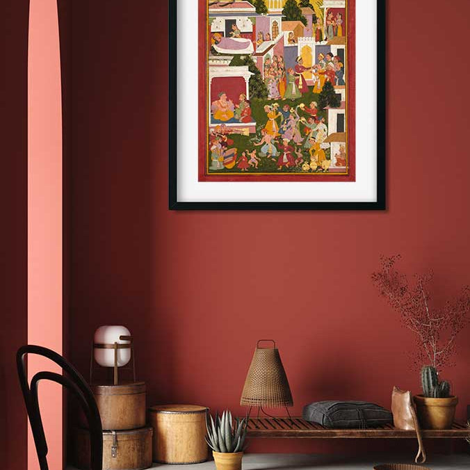 Celebrating The Birth Of Krishna Painting 2 : 3 Vertical Premium Wall Art Canvas by MeriDeewar