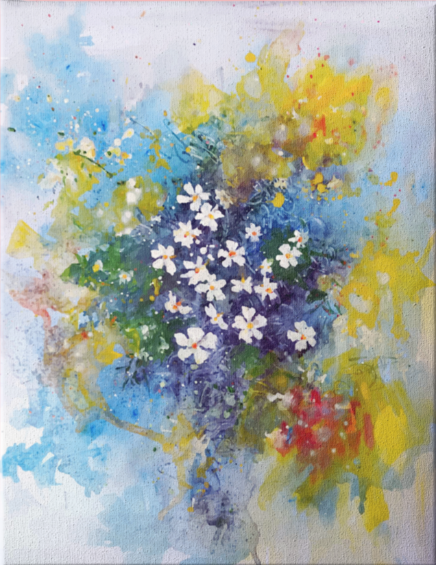 Chafa Flower Watercolour Painting - Meri Deewar 3 : 4 Vertical Premium Wall Art Canvas by MeriDeewar