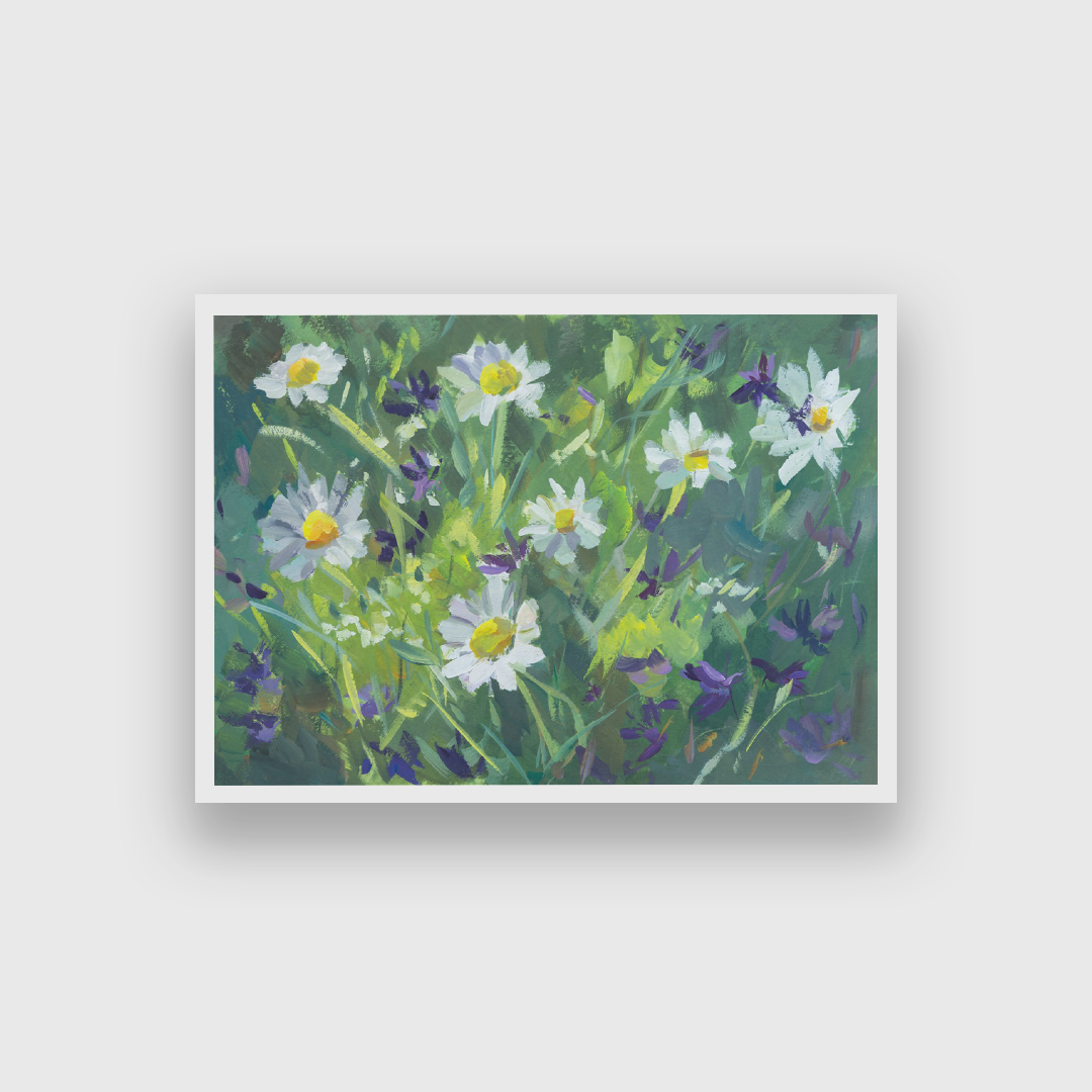 Chamomile Field Gouache Painting 4 : 3 Horizontal Premium Wall Art Canvas by MeriDeewar