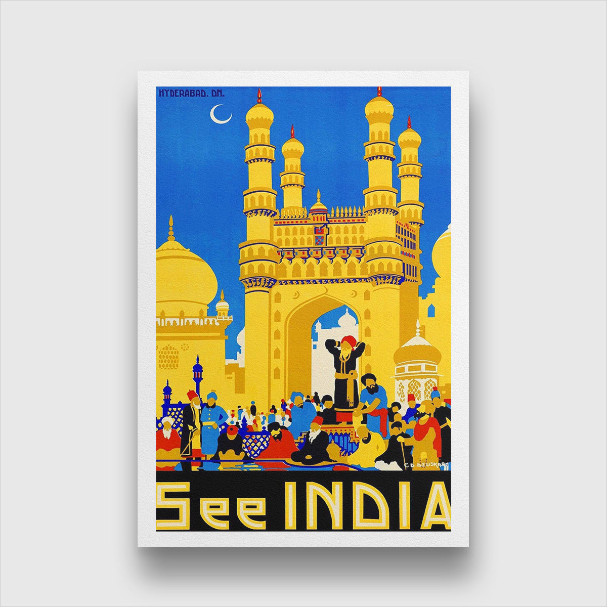 Charminar Vintage Poster 2 : 3 Vertical Premium Wall Art Canvas by MeriDeewar