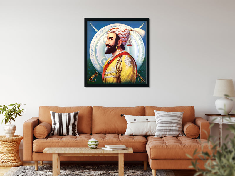 Chatrapati Shivaji Maharaj - Painting 1 : 1 Square Premium Wall Art Canvas by MeriDeewar