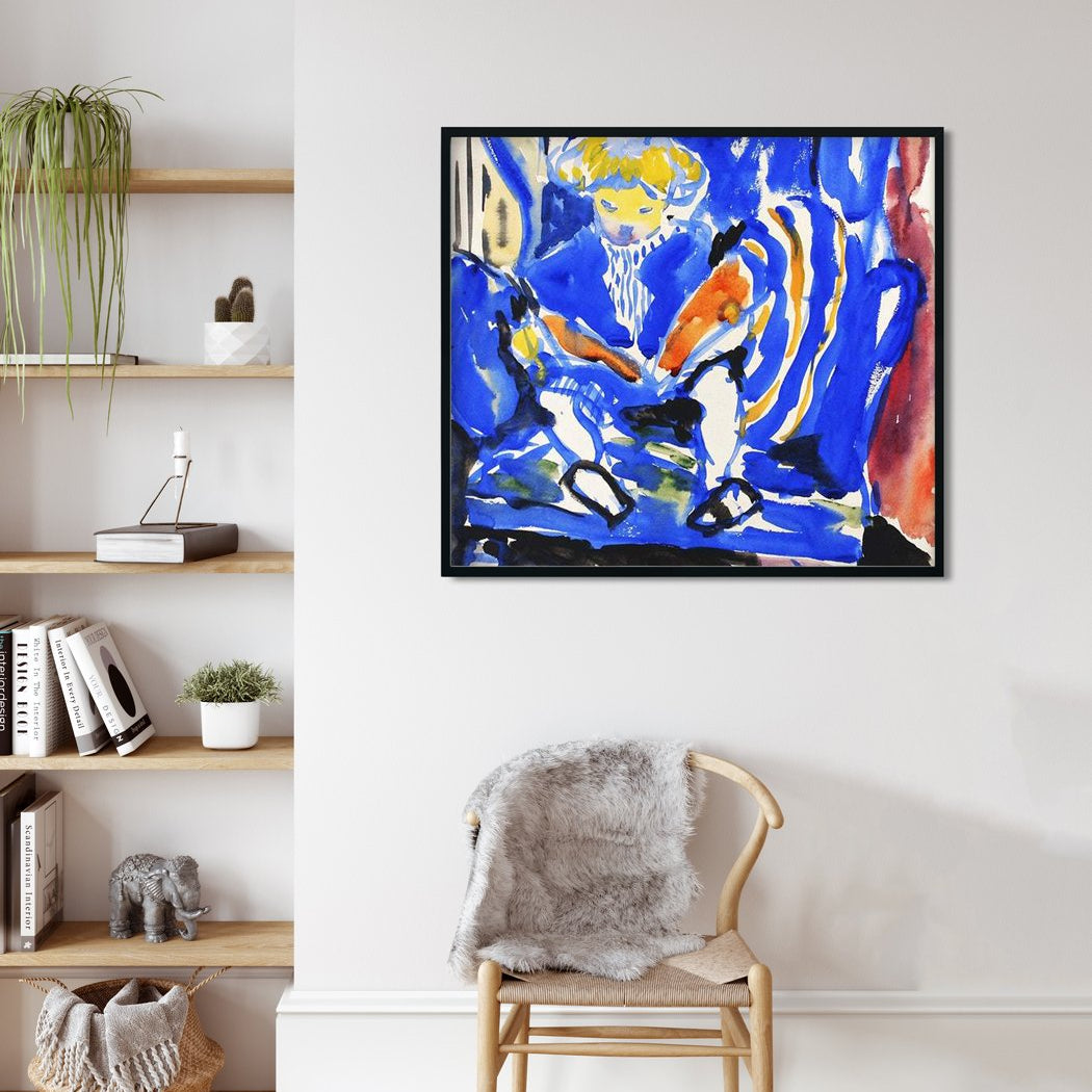 Child Reading Henry Lyman Saÿen Painting - MeriDeewar 1 : 1 Square Premium Wall Art Canvas by MeriDeewar