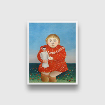 Child with Doll painting - Meri Deewar 4 :5 Vertical Premium Wall Art Canvas by MeriDeewar