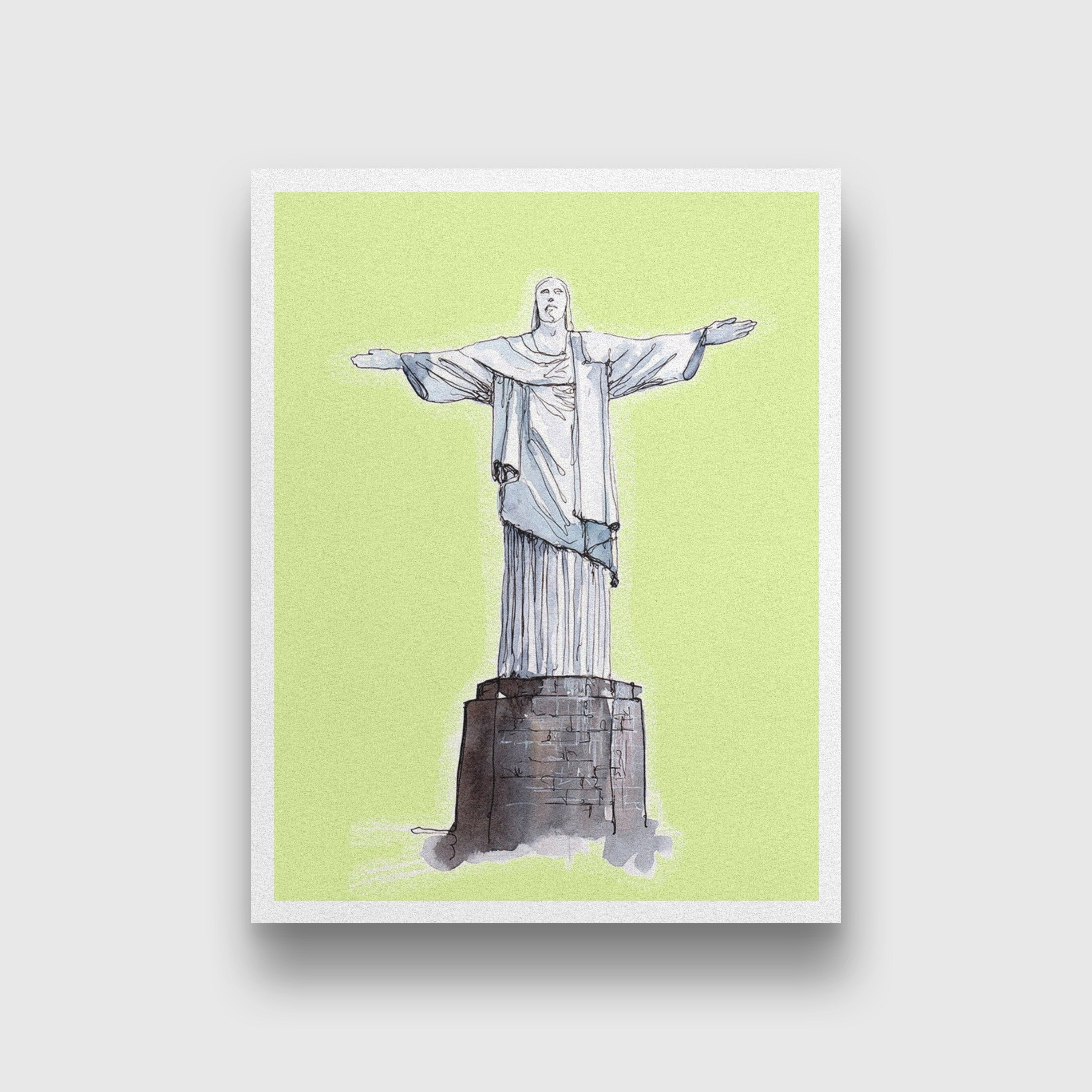 Christ the Redeemer Statue Illustration Painting - Meri Deewar 3 : 4 Vertical Premium Wall Art Canvas by MeriDeewar