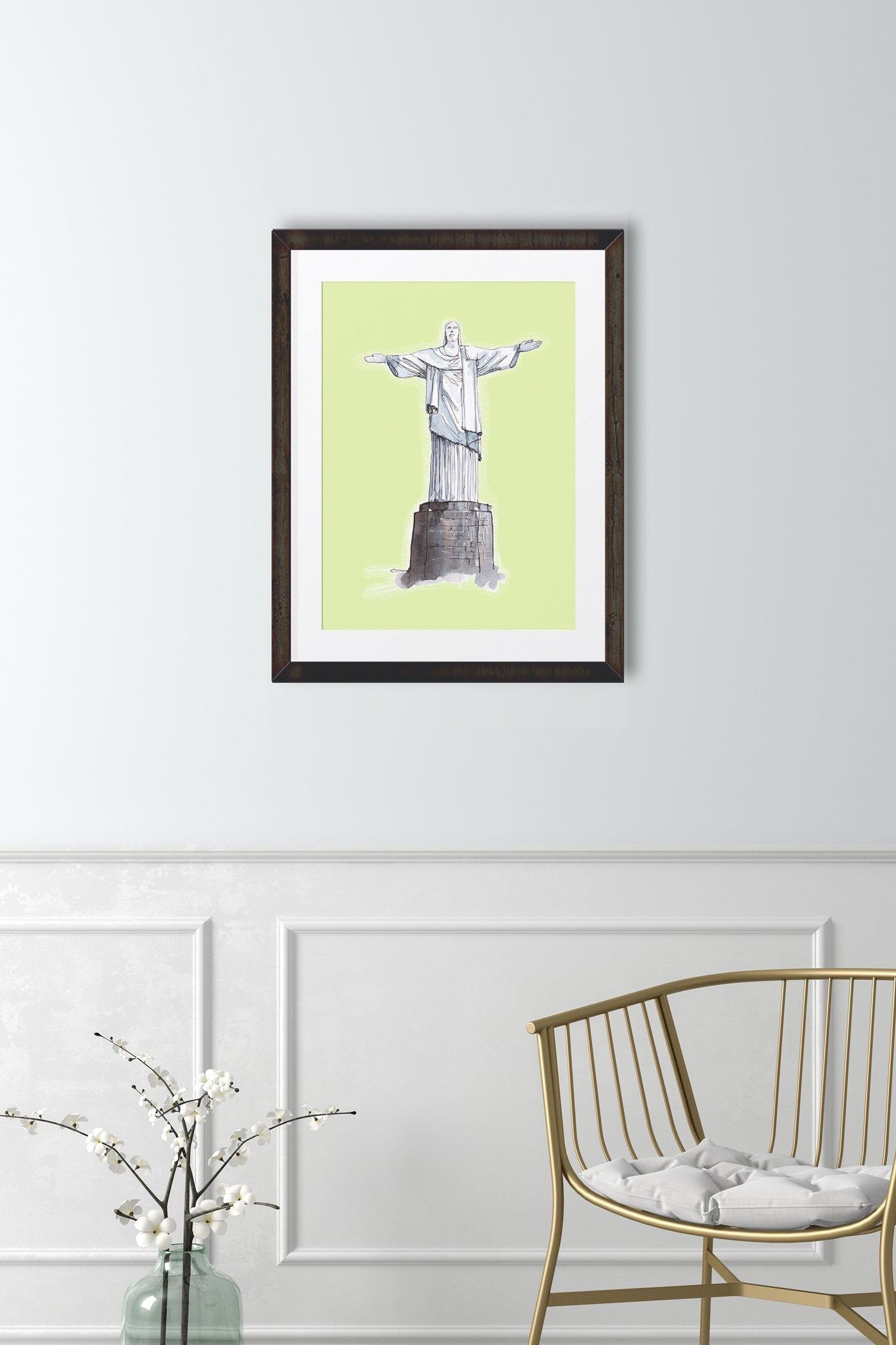 Christ the Redeemer Statue Illustration Painting - Meri Deewar 3 : 4 Vertical Premium Wall Art Canvas by MeriDeewar