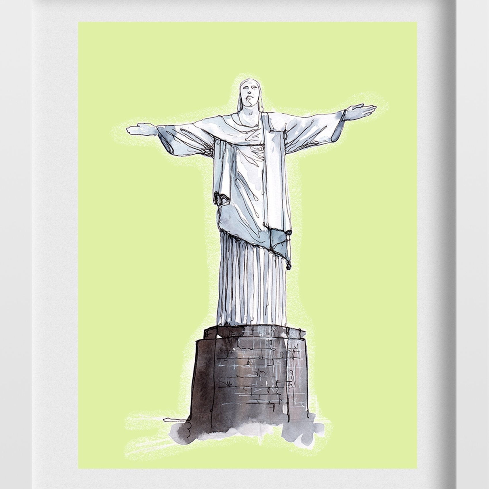 Christ the Redeemer Statue Illustration Painting - Meri Deewar 3 : 4 Vertical Premium Wall Art Canvas by MeriDeewar