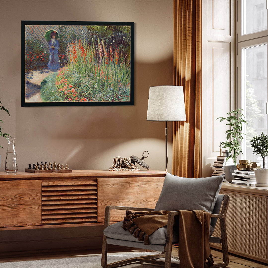 Claude Monet Rounded Flower Bed Painting 4 : 3 Horizontal Premium Wall Art Canvas by MeriDeewar