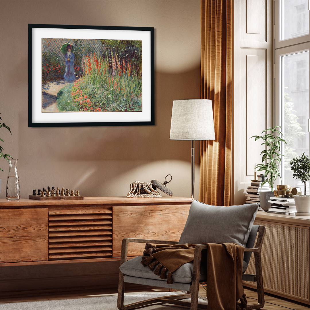 Claude Monet Rounded Flower Bed Painting 4 : 3 Horizontal Premium Wall Art Canvas by MeriDeewar