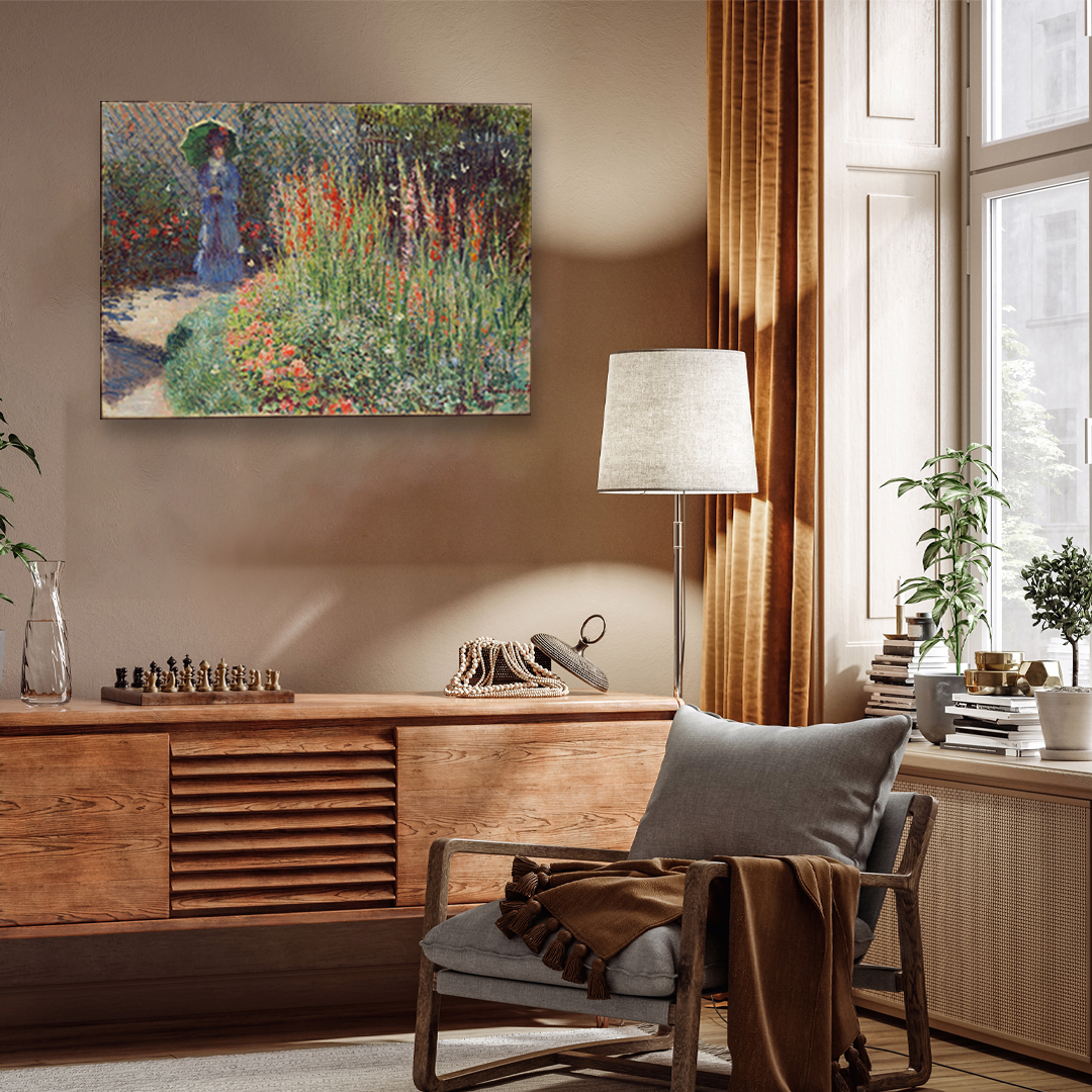 Claude Monet Rounded Flower Bed Painting 4 : 3 Horizontal Premium Wall Art Canvas by MeriDeewar