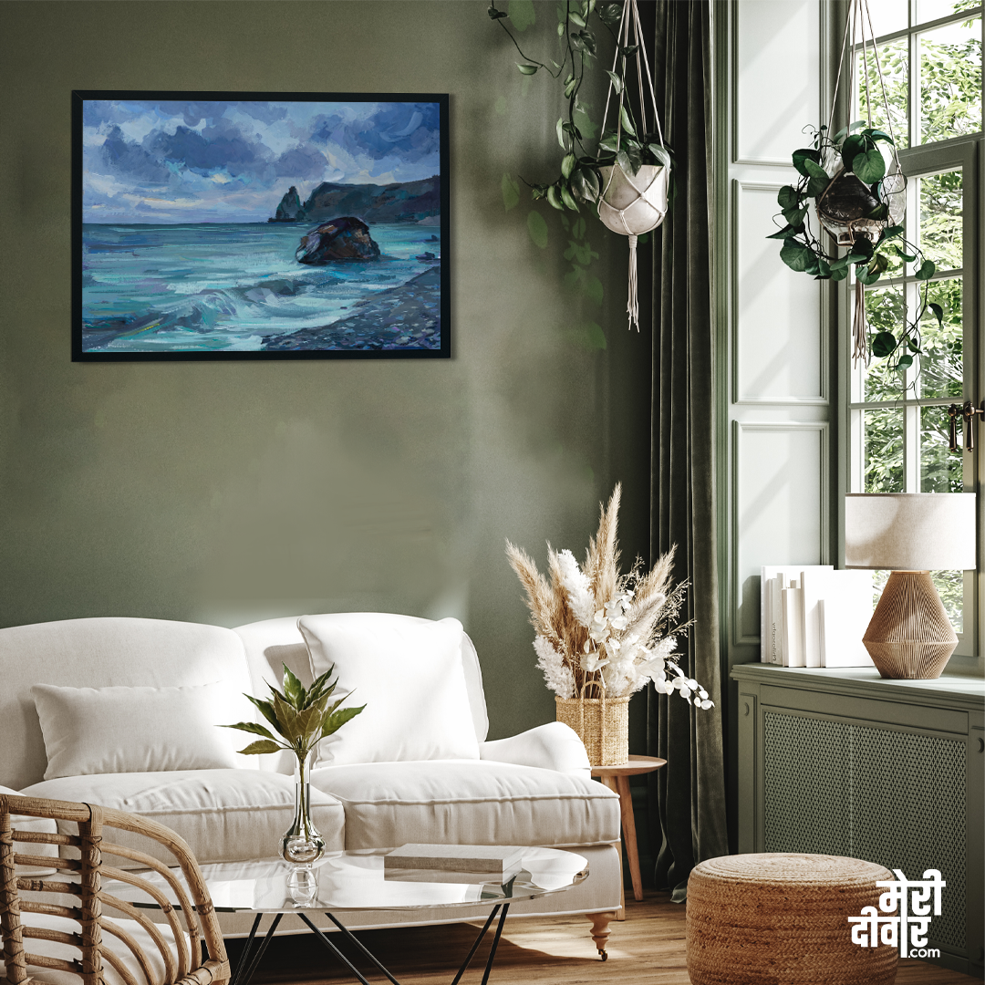 Cloudy Sea Gouache Painting 3 : 2 Horizontal Premium Wall Art Canvas by MeriDeewar