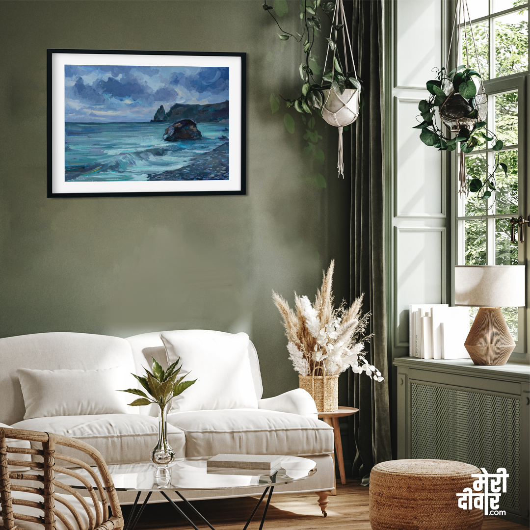 Cloudy Sea Gouache Painting 3 : 2 Horizontal Premium Wall Art Canvas by MeriDeewar