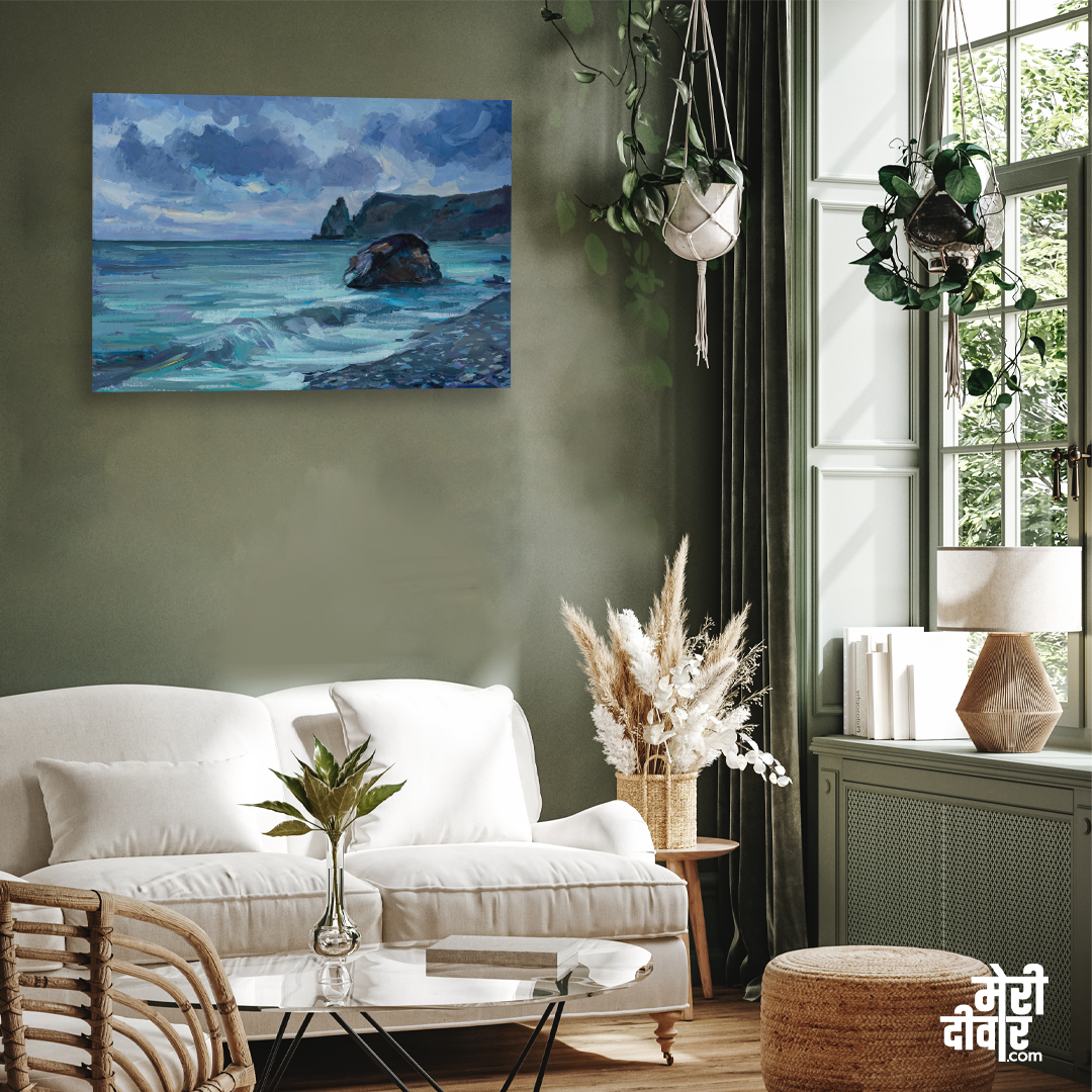 Cloudy Sea Gouache Painting 3 : 2 Horizontal Premium Wall Art Canvas by MeriDeewar