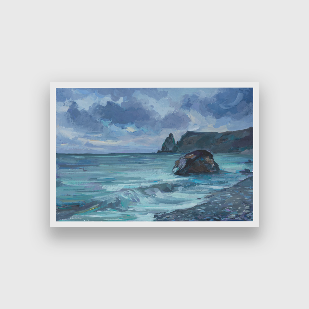 Cloudy Sea Gouache Painting 3 : 2 Horizontal Premium Wall Art Canvas by MeriDeewar