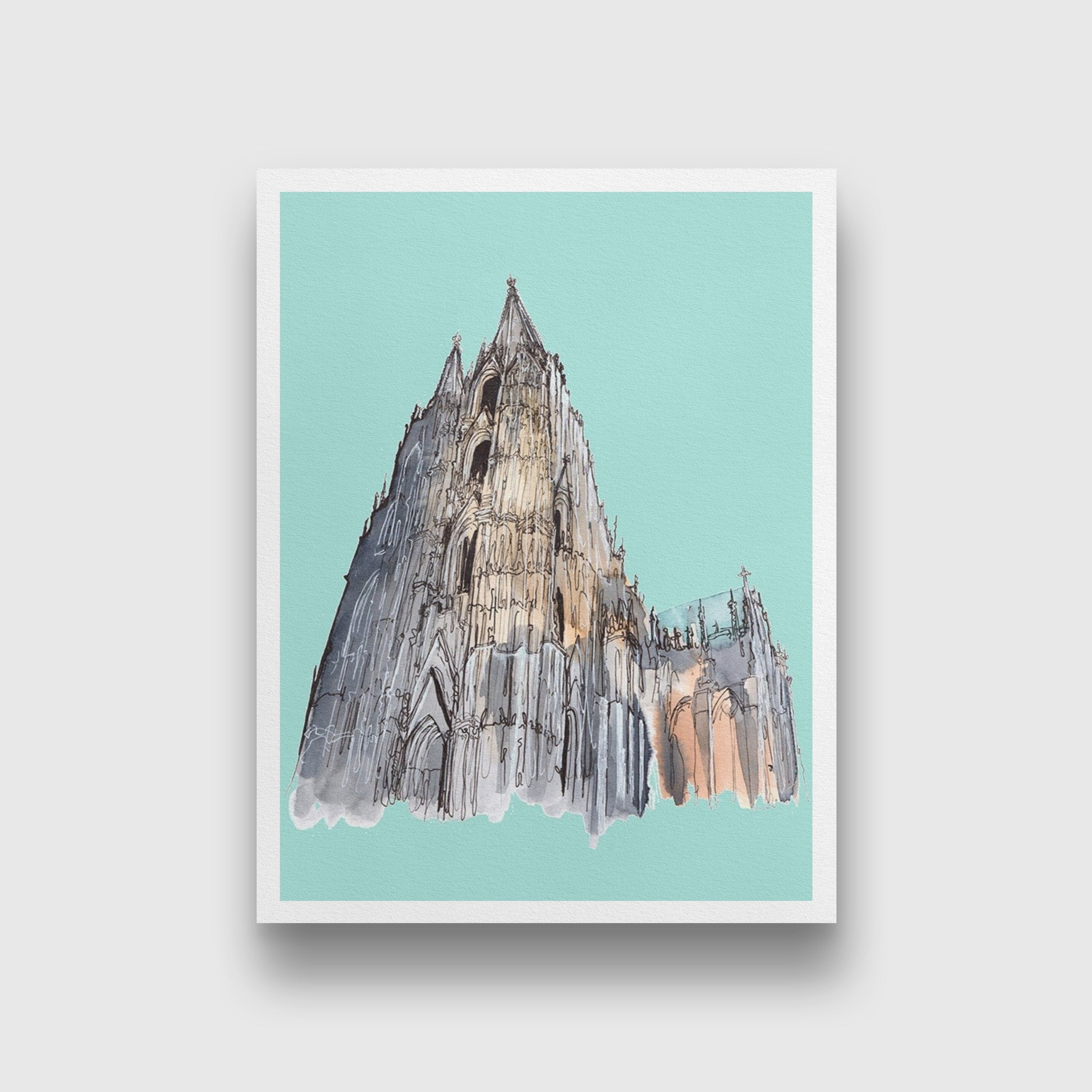 Cologne Cathedral Illustration Painting - Meri Deewar 3 : 4 Vertical Premium Wall Art Canvas by MeriDeewar
