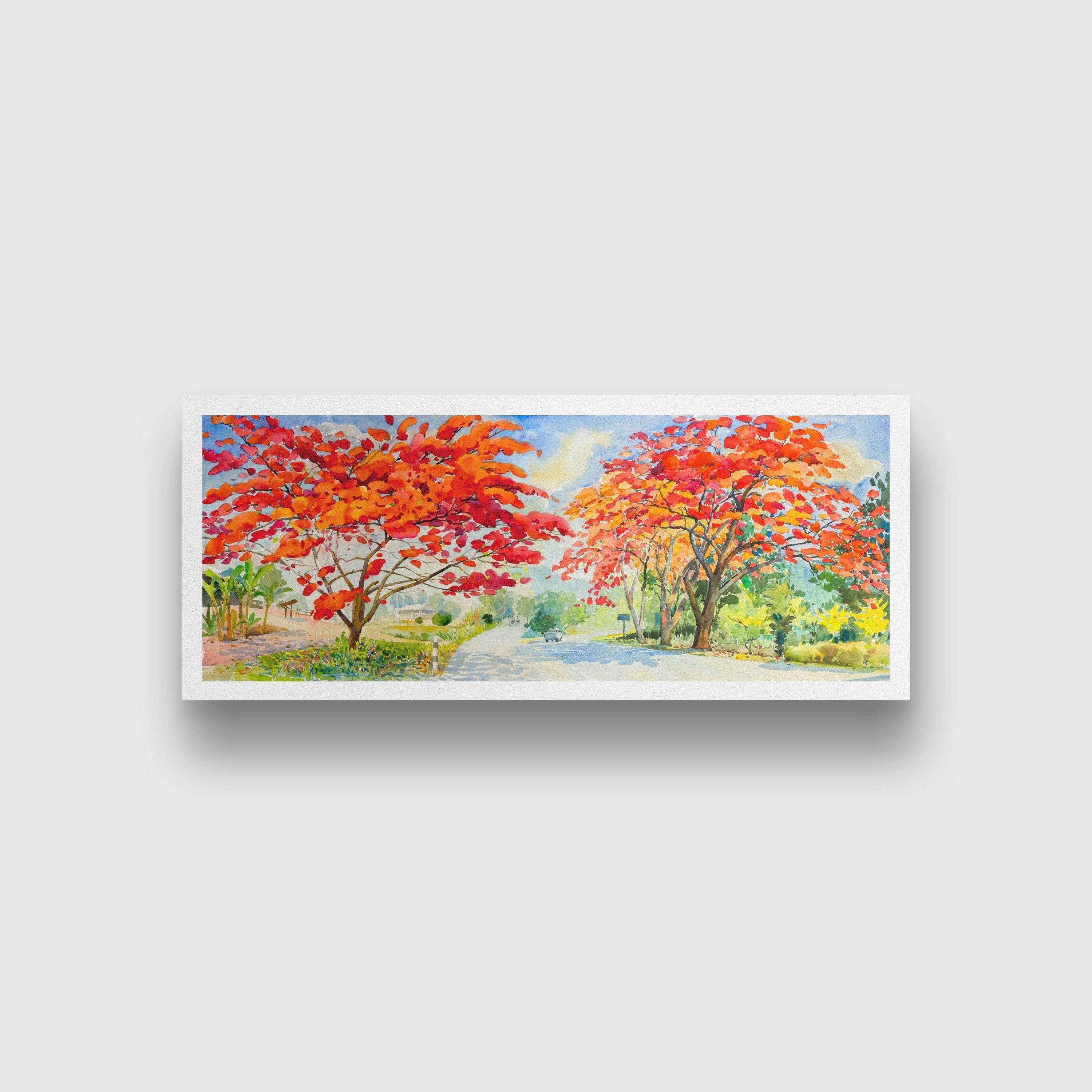 Colorful Autumn landscape Painting - Meri Deewar 2 : 1 Horizontal Premium Wall Art Canvas by MeriDeewar