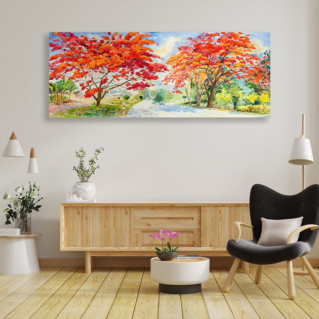 Colorful Autumn landscape Painting - Meri Deewar 2 : 1 Horizontal Premium Wall Art Canvas by MeriDeewar