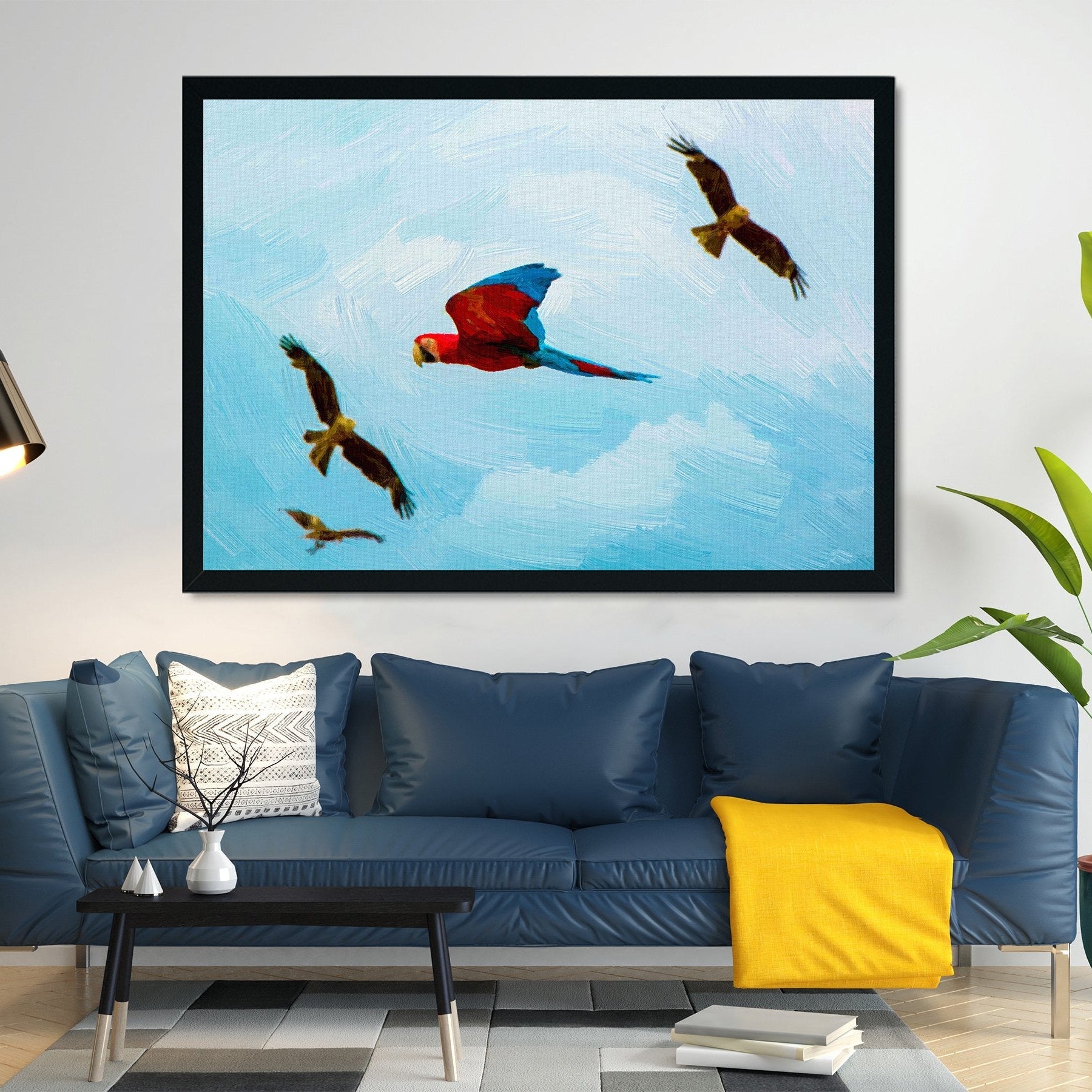 Colorful flying parrot Painting - Meri Deewar 3 : 2 Horizontal Premium Wall Art Canvas by MeriDeewar