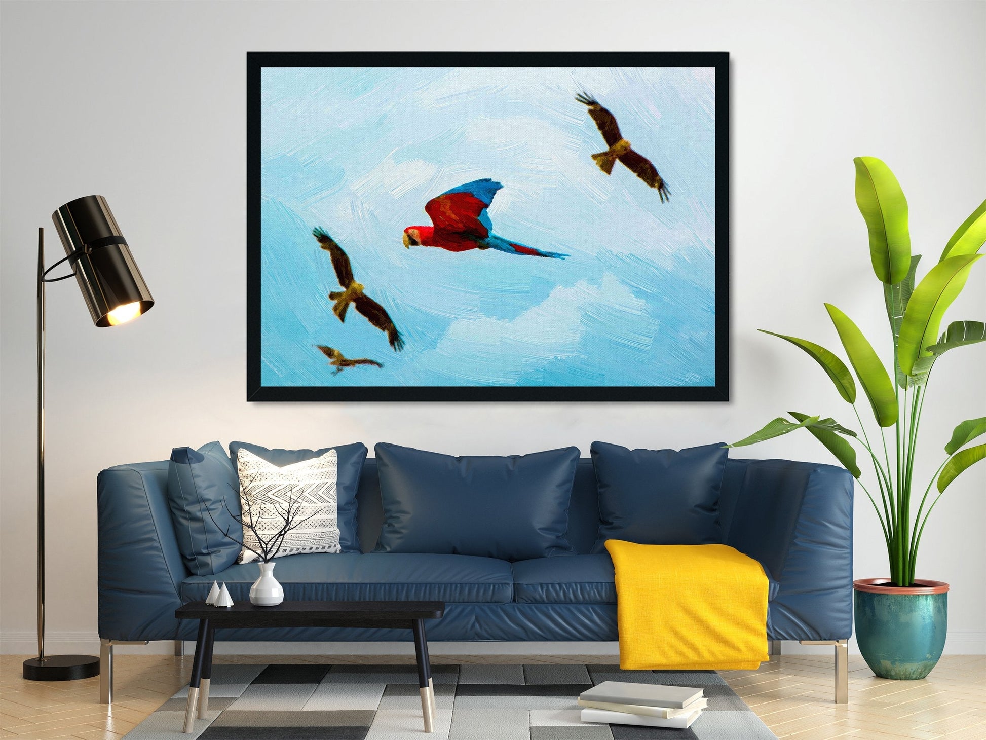 Colorful flying parrot Painting - Meri Deewar 3 : 2 Horizontal Premium Wall Art Canvas by MeriDeewar