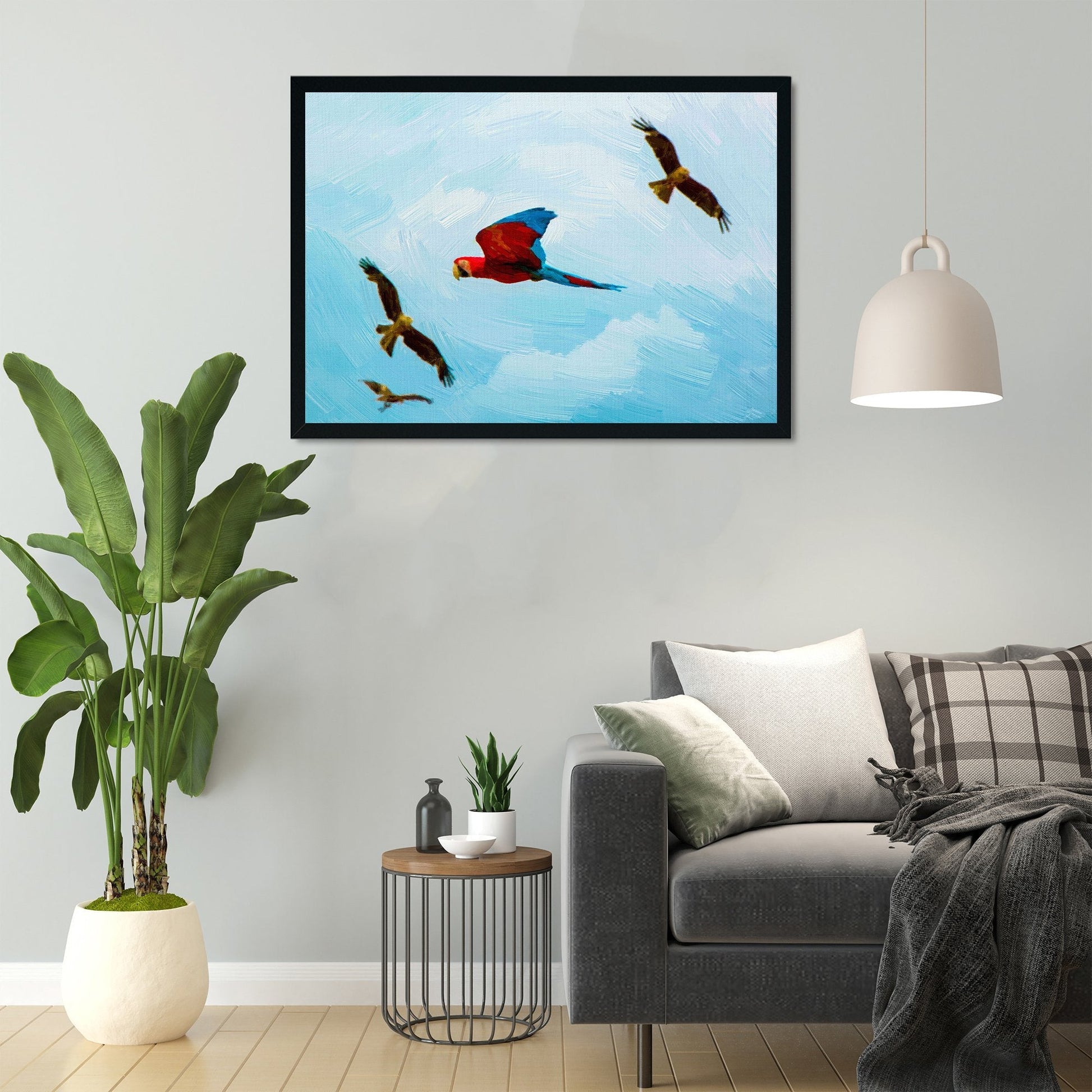 Colorful flying parrot Painting - Meri Deewar 3 : 2 Horizontal Premium Wall Art Canvas by MeriDeewar