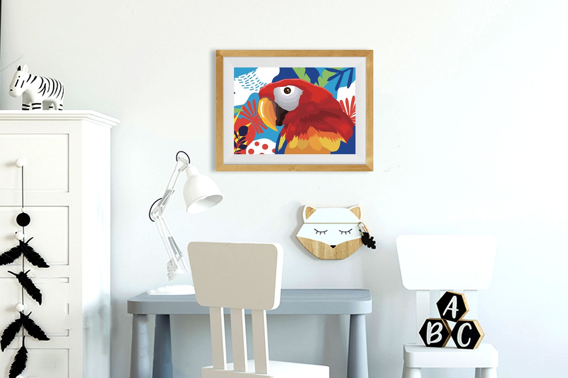 Colorful Parrot Abstract Painting - Meri Deewar 3 : 2 Horizontal Premium Wall Art Canvas by MeriDeewar