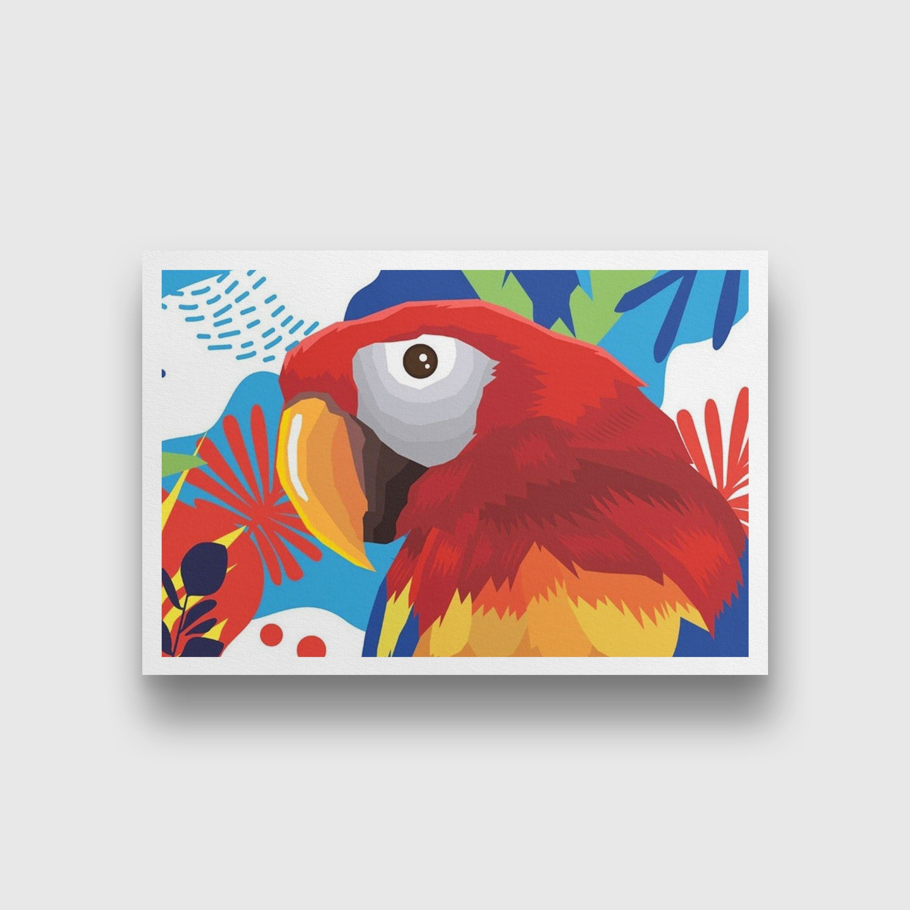 Colorful Parrot Abstract Painting - Meri Deewar 3 : 2 Horizontal Premium Wall Art Canvas by MeriDeewar