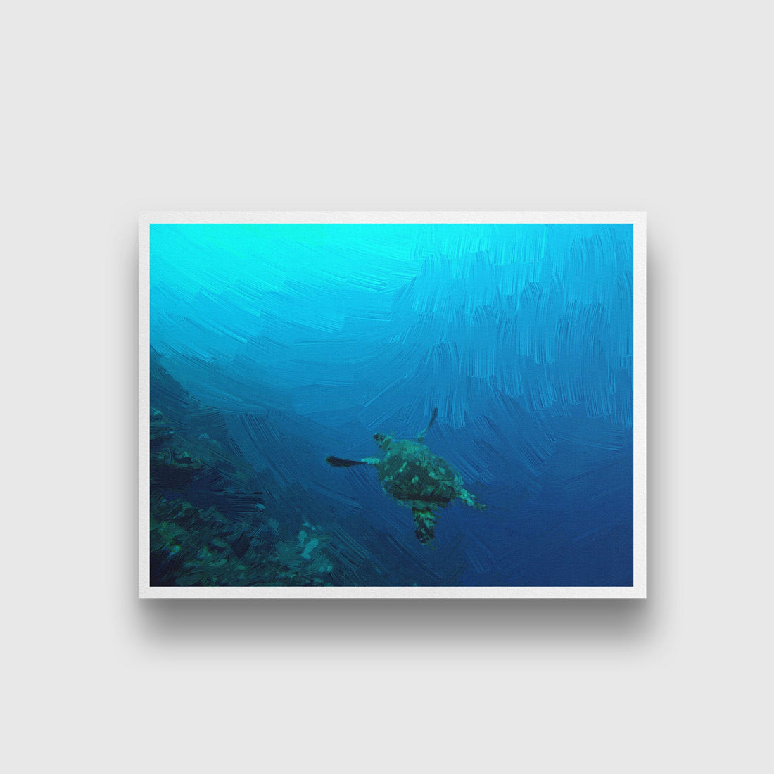 Colorful sea turtle swimming in the blue ocean painting - Meri Deewar 4 : 3 Horizontal Premium Wall Art Canvas by MeriDeewar