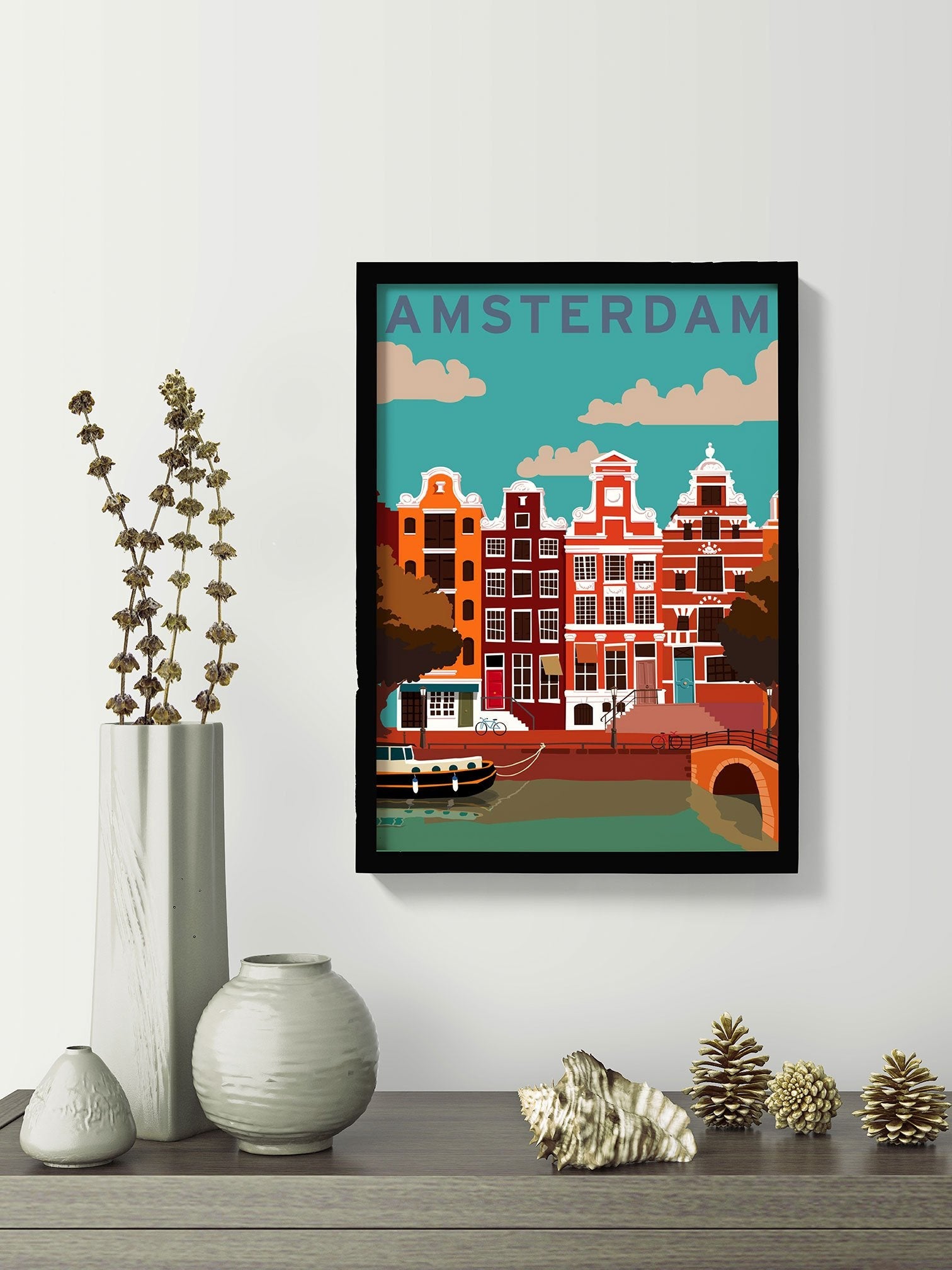 Colourful Amsterdam poster 3 : 4.2 Vertical Premium Wall Art Canvas by MeriDeewar