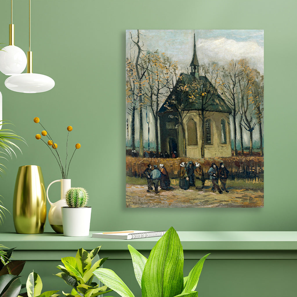 Congregation Leaving the Reformed Church in Nuenen (1884) famous painting 4 :5 Vertical Premium Wall Art Canvas by MeriDeewar