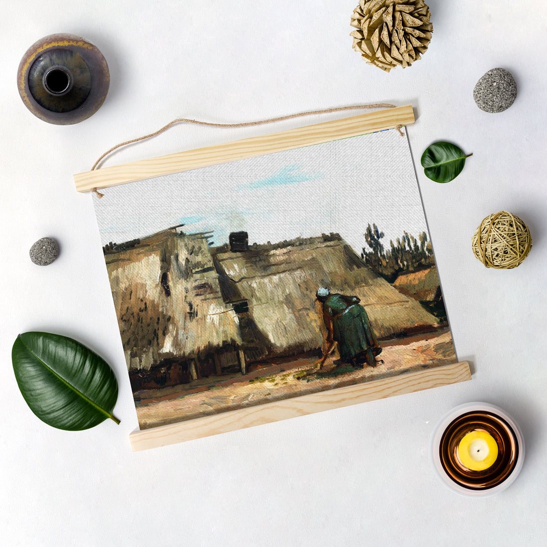 Cottage With Woman Digging By Van Gogh Hanging Canvas Painting - Meri Deewar Hanging Canvas Premium Wall Art Canvas by MeriDeewar