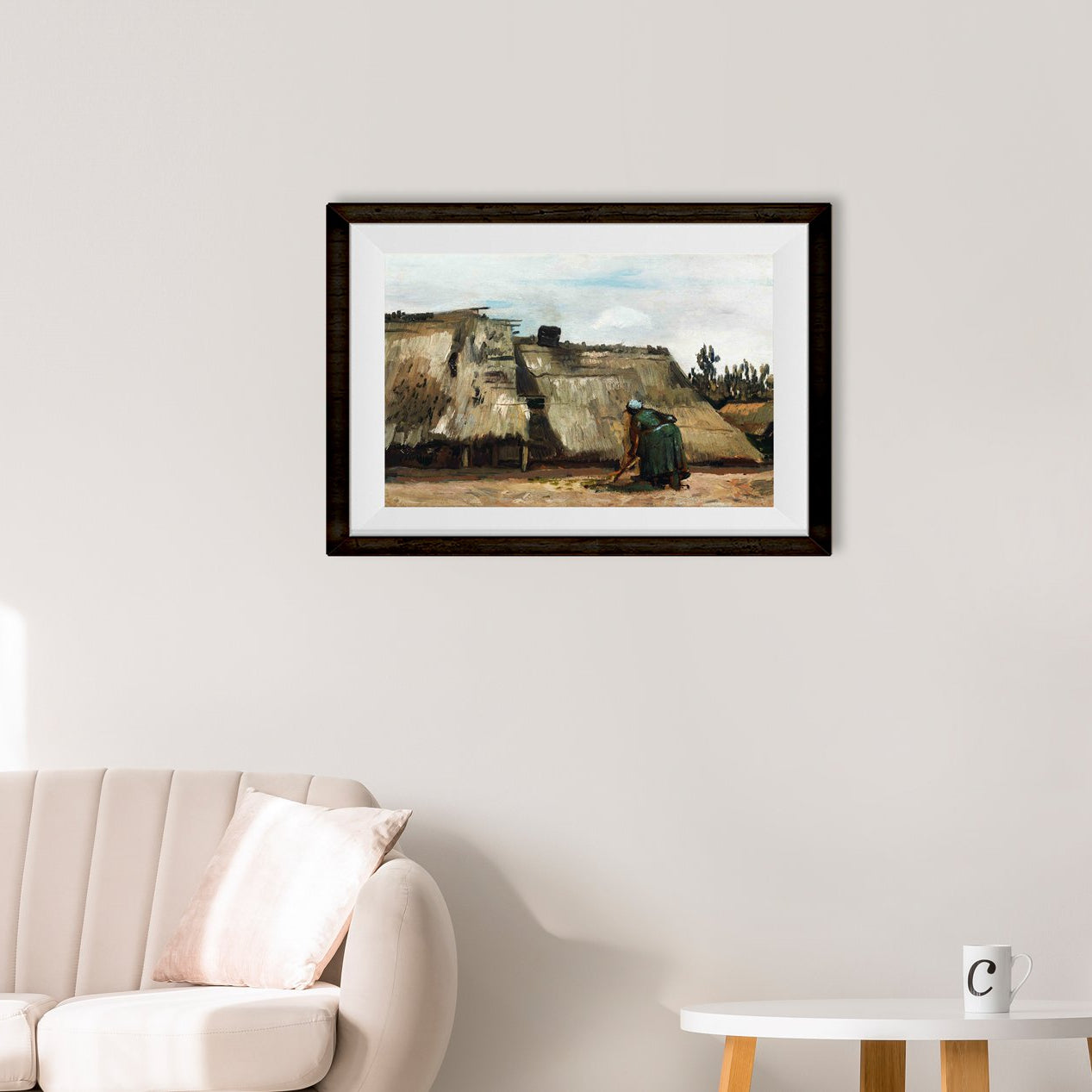 Cottage with Woman Digging By Van Gogh Painting - Meri Deewar 4 : 3 Horizontal Premium Wall Art Canvas by MeriDeewar