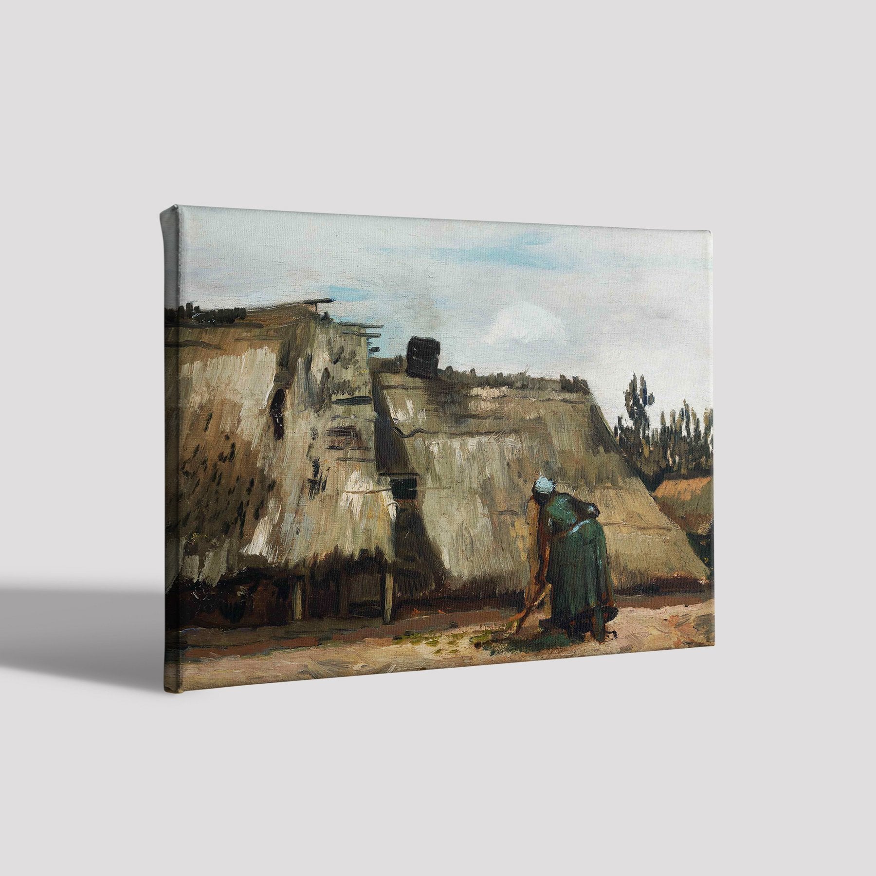 Cottage with Woman Digging By Van Gogh Painting - Meri Deewar 4 : 3 Horizontal Premium Wall Art Canvas by MeriDeewar