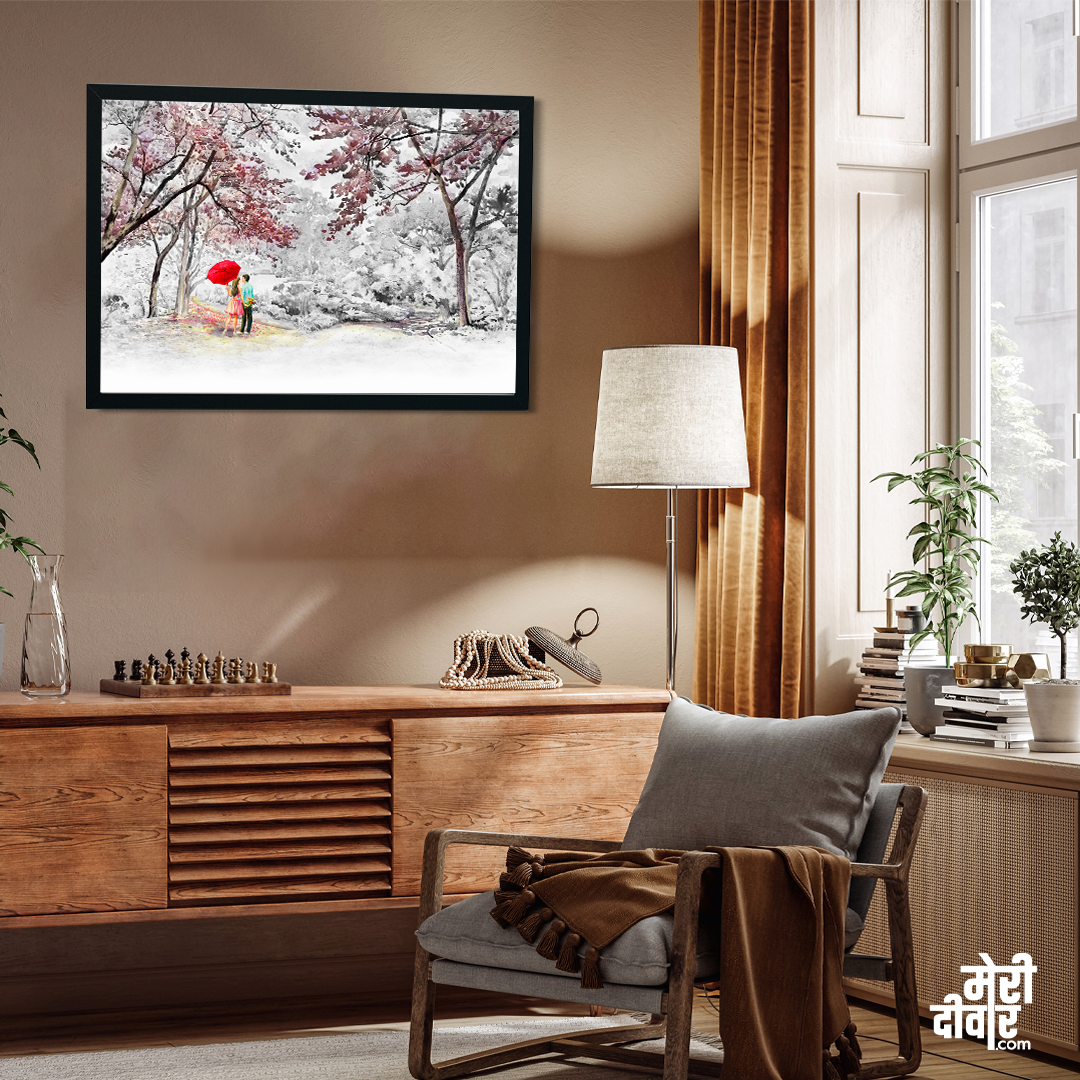 Couple in Beautiful Autumn Garden Wall Painting 3 : 2 Horizontal Premium Wall Art Canvas by MeriDeewar