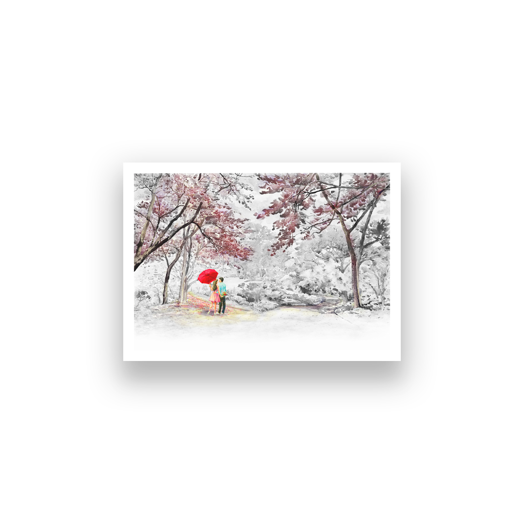 Couple in Beautiful Autumn Garden Wall Painting 3 : 2 Horizontal Premium Wall Art Canvas by MeriDeewar