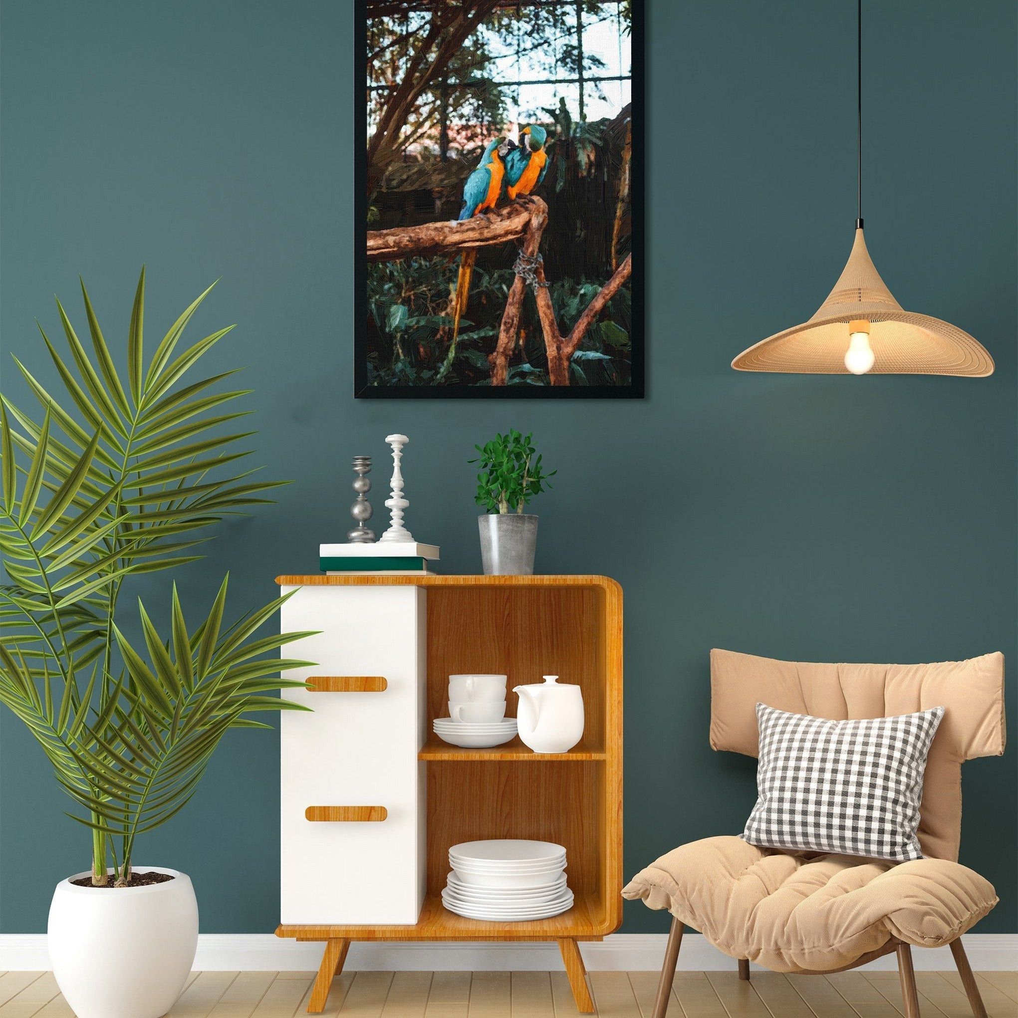 Couple of parrots Painting - Meri Deewar 2 : 3 Vertical Premium Wall Art Canvas by MeriDeewar