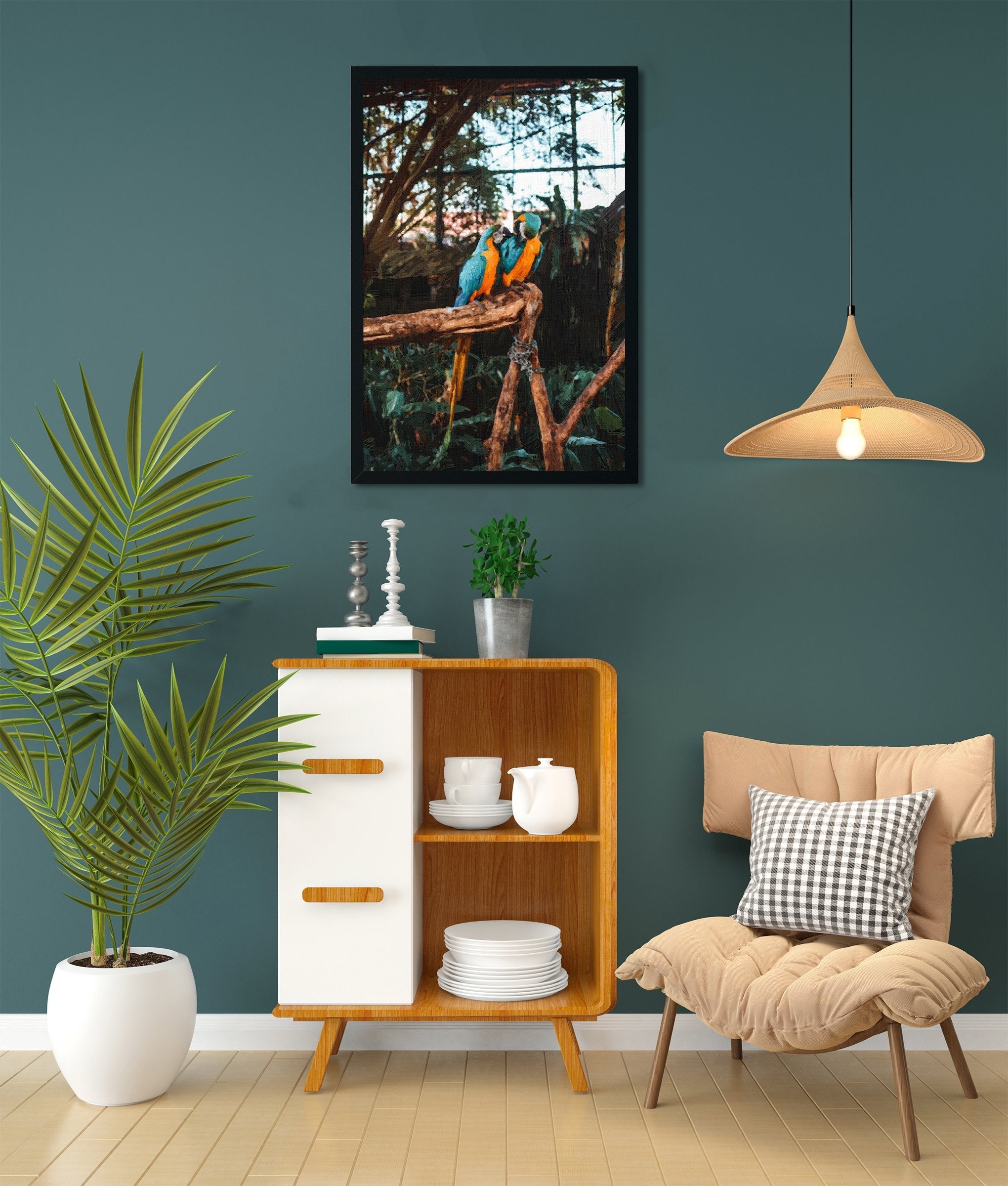 Couple of parrots Painting - Meri Deewar 2 : 3 Vertical Premium Wall Art Canvas by MeriDeewar