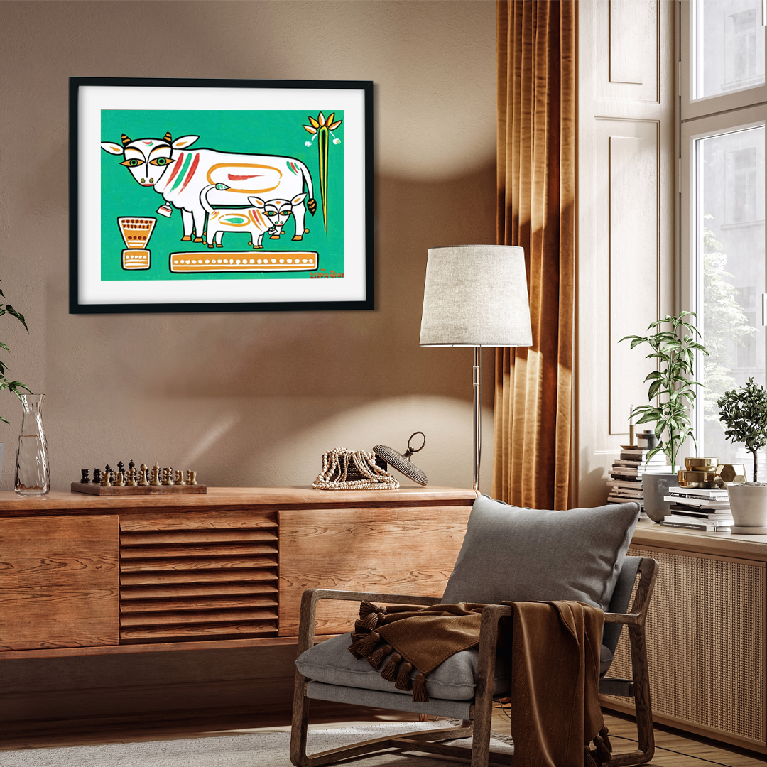 Cow with its Calf Painting 3 : 2 Horizontal Premium Wall Art Canvas by MeriDeewar