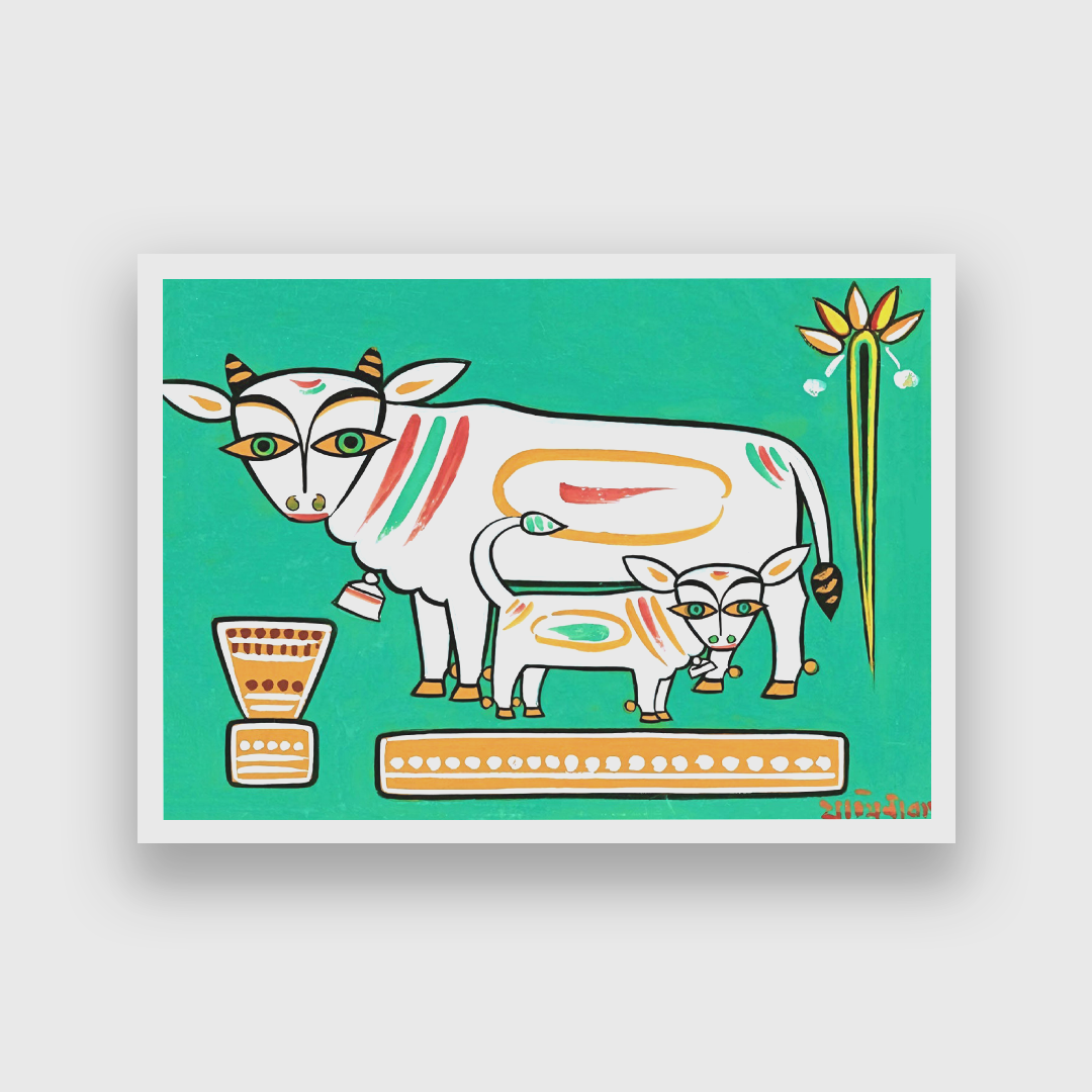 Cow with its Calf Painting 3 : 2 Horizontal Premium Wall Art Canvas by MeriDeewar