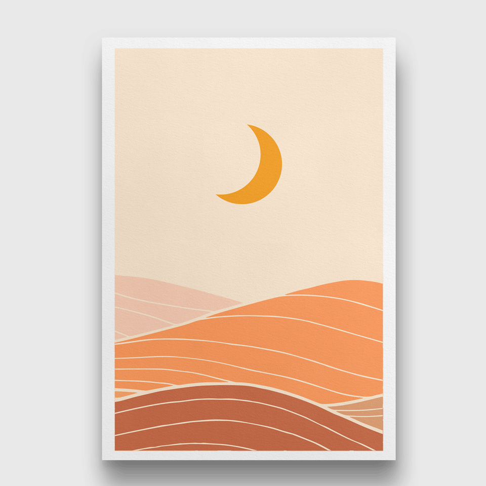 Cresent Moon Landscape Art Painting 2 : 3 Vertical Premium Wall Art Canvas by MeriDeewar