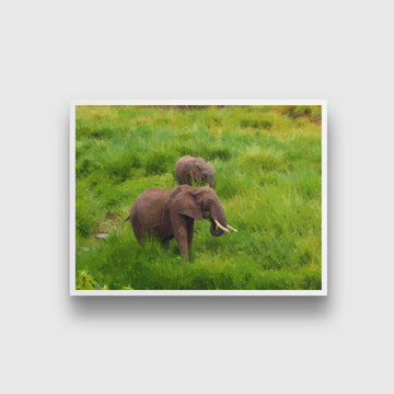 Cute baby elephant in the forest Painting - Meri Deewar 4 : 3 Horizontal Premium Wall Art Canvas by MeriDeewar