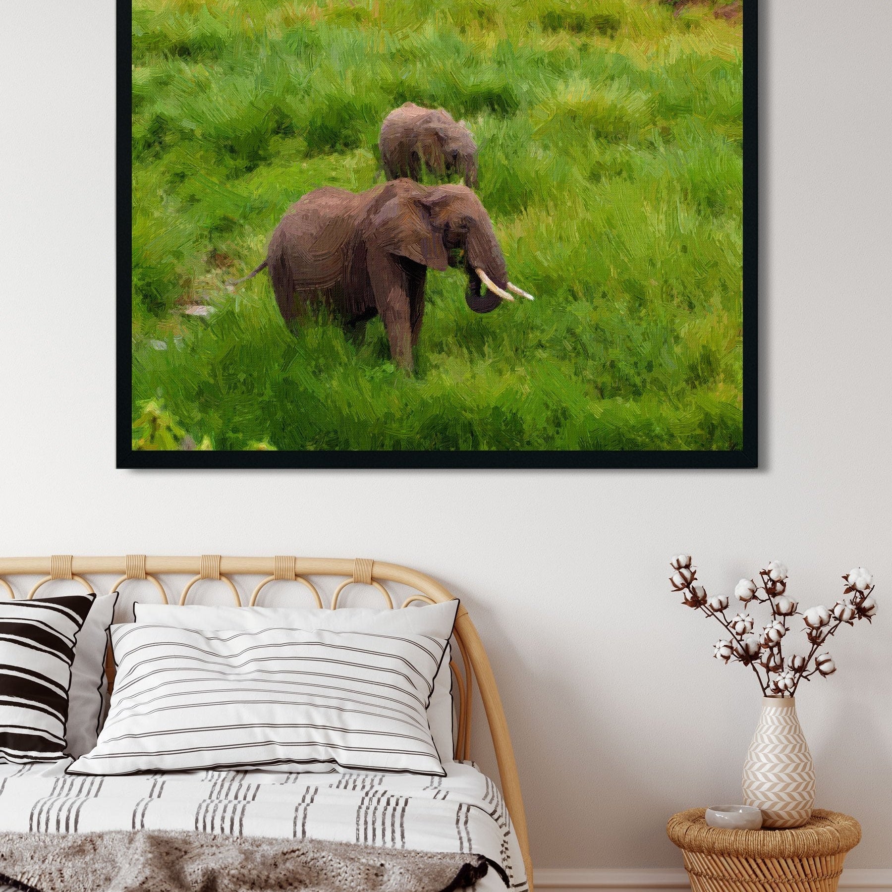 Cute baby elephant in the forest Painting - Meri Deewar 4 : 3 Horizontal Premium Wall Art Canvas by MeriDeewar