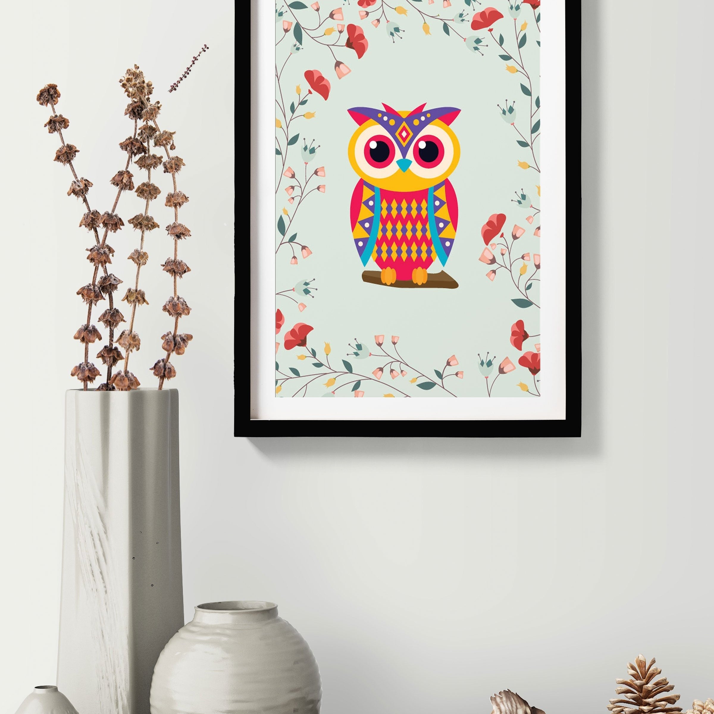 Cute Owl Painting - Meri Deewar 2 : 3 Vertical Premium Wall Art Canvas by MeriDeewar