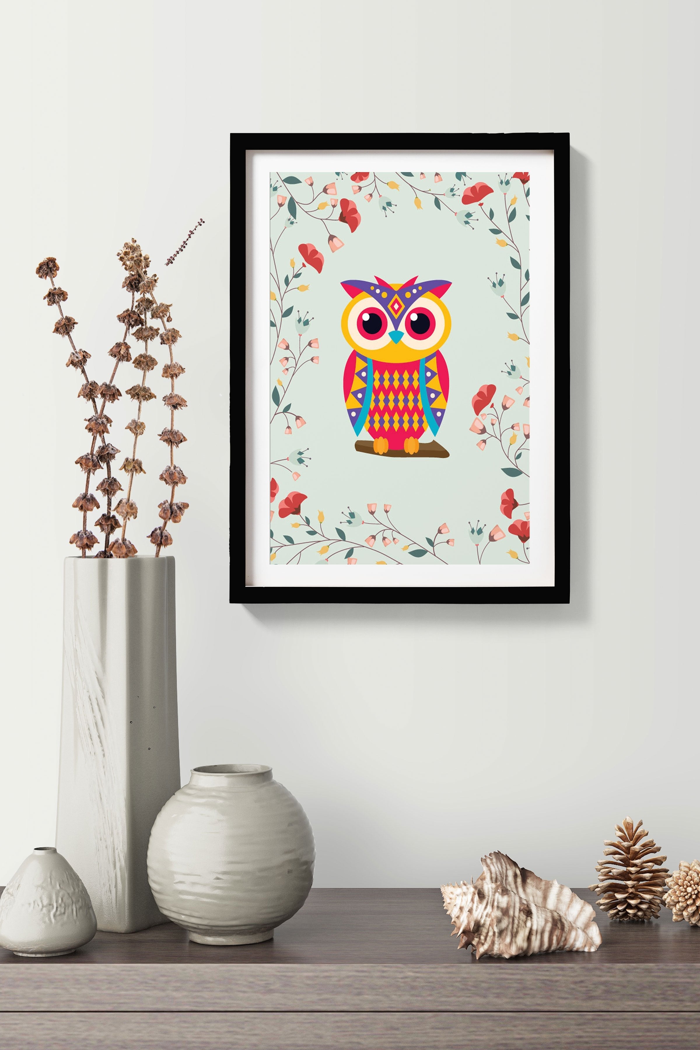 Cute Owl Painting - Meri Deewar 2 : 3 Vertical Premium Wall Art Canvas by MeriDeewar