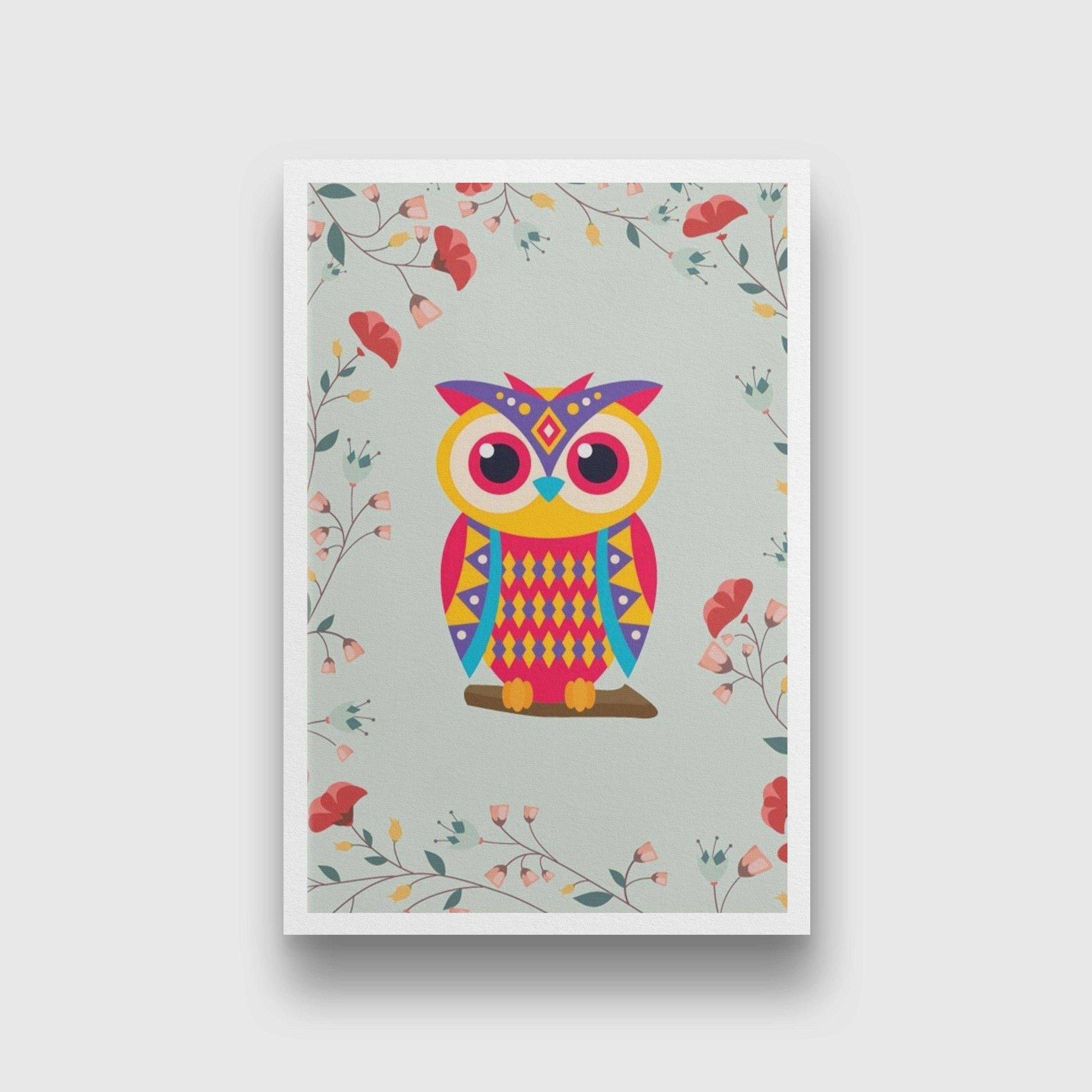 Cute Owl Painting - Meri Deewar 2 : 3 Vertical Premium Wall Art Canvas by MeriDeewar